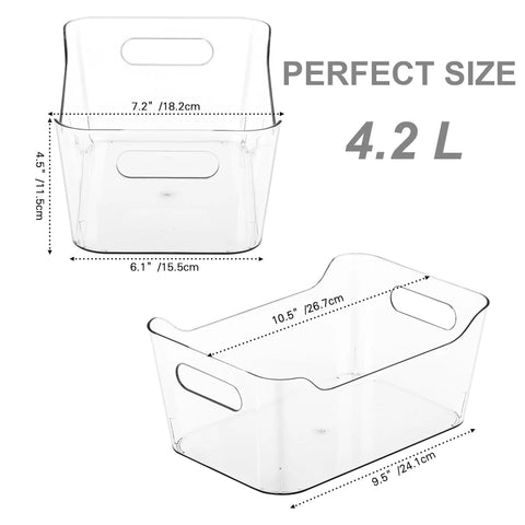 Clear Plastic Storage Bins Set, 12 Pack For Pantry, Kitchen, Office And Fridge Organization, BPA Free And Shatter Resistant, 4.2L size