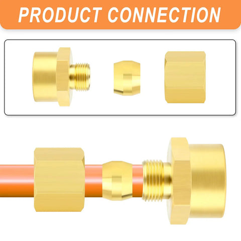 Brass Compression Union Fittings Kit 5 Pack 1/4 Inch Tube OD To 1/2 Inch NPT Female Connectors shown in assembly