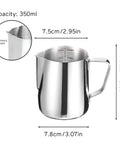 Stainless Steel Milk Frothing Pitcher For Latte Art 12 Ounce Barista Grade Pouring Jug Creamer For Espresso Foam with measurements