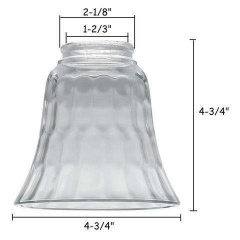 Hammered Glass Bell Shade Set For Ceiling Fans And Light Fixtures, Premium Beveled Glass Replacement Covers with dimensions