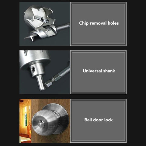 Heavy Duty Door Lock Installation Kit With 6 Blade Carbide Hole Saw For Wood And Metal Includes Auger Bit To Cut Precise Deadbolt Holes In Minutes No Splintering Or Slipping Guaranteed Pro Results. 54mm hole saw, auger bit, door lock