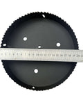 Rannb 8-inch metal hole saw disc with jagged teeth; black finish, shown with ruler to indicate diameter.