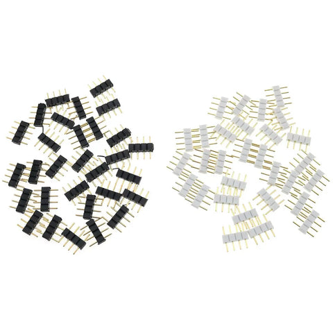 60 Pack 4 Pin LED Connector Adapter For RGB LED Strips 3528 5050 Dual Male Pin Plug With White And Black Leads Spread Out