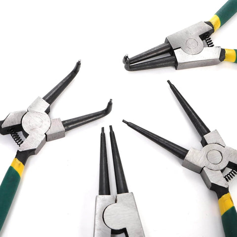 4 Piece Snap Ring Pliers Set, 7 Inch Beast Heavy Duty Internal External Circlip Pliers Kit with straight and bent jaws, close-up view