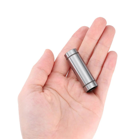 Two Pack LM8LUU Linear Bearings 8mm Bore 15mm OD 45mm Length With Dual Rubber Seals held in hand