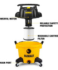 Exploded view of 9 Gallon Wet And Dry Shop Vacuum With 5 Peak HP Motor showing motor, filter, and drain port