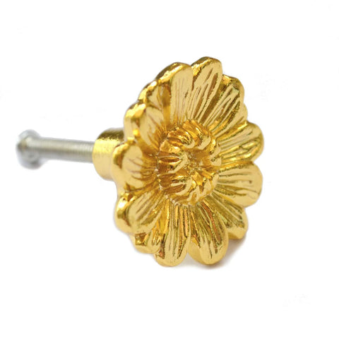 Vintage Gold Round Drawer Knob with Victorian Floral Pattern, Zinc Construction, Diameter One and One Quarter Inch, Screw Included