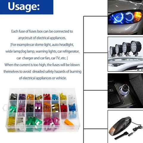 120 Pcs Mini Car Blade Fuses Kit For Cars Vans Bikes Trucks Boats And SUVs 2A To 35A Auto Fuse Assortment in storage box