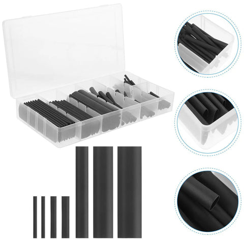 Top Tier Heat Shrink Tubing Kit Featuring 127 Pieces Of Durable Polyolefin Insulation Sleeves And Assorted Wire Wrap Tubes Perfect For Cap Protecting Cables At Your Shop Or Home Job. black heat shrink tubing kit in storage box, assorted sizes