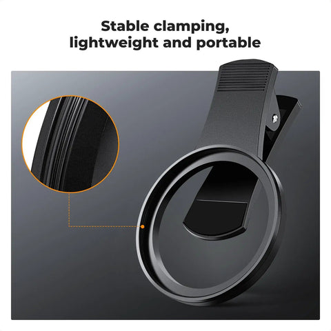 Clip On CPL Phone Lens Filter Kit 67mm For iPhone 11 Through 16 Circular Polarizer Filter showing stable clamping design