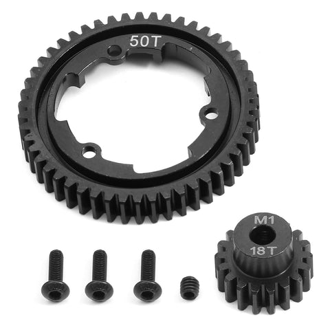 Beefy 50T Spur Gear With 18T 20T 22T Pinions In 1.0M Hardened Steel, Drop-In Upgrade For XMAXX XRT XO-1 Maxx E-REVO 2.0 VXL, CNC Machined For Precision, Smoother Spin And Hardcore Durability
