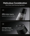 Smart Vacuum Sealed Coffee Canister With Digital Display And Humidity Monitor, 650Ml Airtight Food Storage Jar showing capacity and LED display.