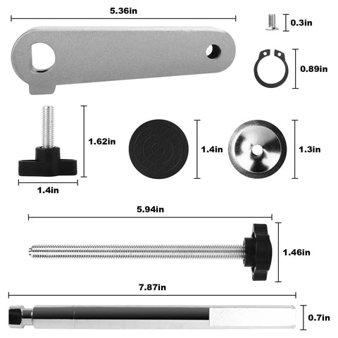 Heavy Duty Steel Miter Saw Clamp Assembly Replacement Hold Down Handles For Woodworking Crews With Ballistic Grip parts and measurements.
