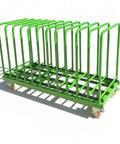 Rock Solid Shop Beast Steel Cart For Hauling Sheet Metal Plastic Glass And Wood Panels With Scratch Free Multi Slot Rack System And No Sweat Smooth Roll Wheels, green frame with multi layer slots.