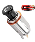 Boss Level Universal 12V Car Cigarette Lighter With Waterproof Heating Core And 24 Foot Extension Cord Plus Plug And Play Wiring Harness showcasing chrome trim and push switch.