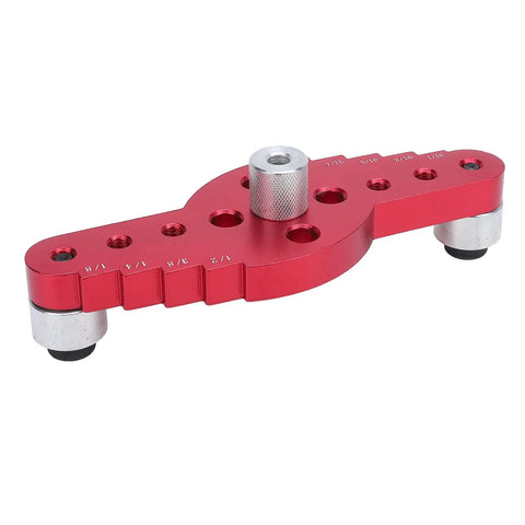 Premium Aluminum Self Centering Dowel Jig Kit Featuring Stainless Guiding Rings with red aluminum locator frame.