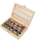 Legit Carbide Tipped Forstner Drill Bit Set 15Mm To 35Mm Woodworking Hole Saw Kit in a wood box with red tips.