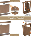 Installation guide for Crafted Tough No Mortise Pivot Hinge showing offset set and corner installation methods.
