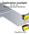 High Precision Laser Displacement Sensor With 200 Millimeter Range featuring analog outputs measuring plate thickness application.