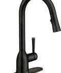 Adler Mediterranean Bronze One Handle High Arc Kitchen Faucet With Power Clean And Pull Down Spray Head, side view.