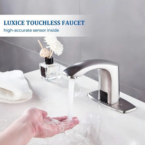 Sensor Automatic Touchless Bathroom Sink Faucet With Hot And Cold Mixer Hands Free Water Flow Saves Water Brushed Nickel Finish