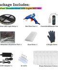 Thundercloud LED Cloud Light With 16 Feet Cord kit components including LED strip, remote, glue gun, foil, and cotton.