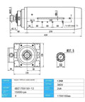 Heavy Duty Workhorse 12KW Air Cooled Spindle Motor For CNC Milling And Turning Machines Delivering detailed dimensions and specifications.