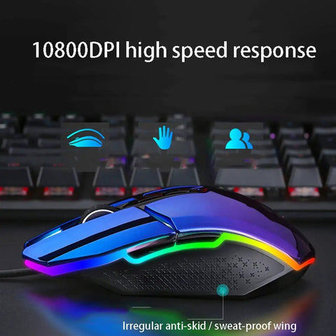 Game Ready Led Wired Mechanical Keyboard And Mouse Combo With Multimedia Keys Solid Aluminum Base 104 Layout Dual Color Caps High DPI Mouse with RGB lighting and anti-skid design.