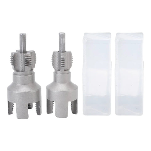 Double Function Pipe Threader Tool For Internal And External Threads One Half Inch And Three Quarter Inch Dies Alloy Steel Build Home Repair Threading Kit No Tool Swapping Built Tough For PVC PPR And More, two dies shown