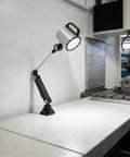 Heavy Duty 18W Led Work Light With Adjustable Multi Joint Arm Machine Lamp For Lathe Cnc Milling Drill Press And Workbench Cool White 110V Ip67 Waterproof Workshop Illumination Tool mounted beside a CNC machine.