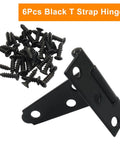 6 Pack 2 Inch Heavy Duty T Strap Hinges for Outdoor Gates and Barn Doors with screws, black iron, corrosion resistant