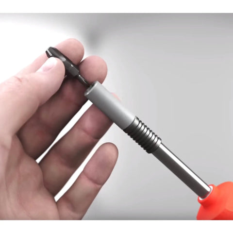 Hand holding Ultra Driver 14 Piece 26 In 1 Bit Holder Set with 13 double-ended inserts, showcasing quick release collar and bit tip.