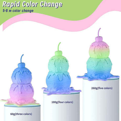 Ice cream models with rapid color change using Matte Rainbow PLA Filament 1.75mm +/-0.03, multicolor macaron spool.