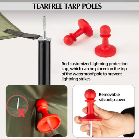 Beefy Heavy Duty Tent Poles for Tarp 90 Inch Set with red lightning protection cap and silicone cover