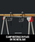 Heavy Duty Metal Sawhorse With Folding Legs, 1,000 Lb Per Pair Load Capacity showing clamp setup