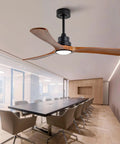 52 Inch Wood Ceiling Fan With 3 Solid Wood Blades Reversible DC Motor For Living Room, installed in a modern conference room.