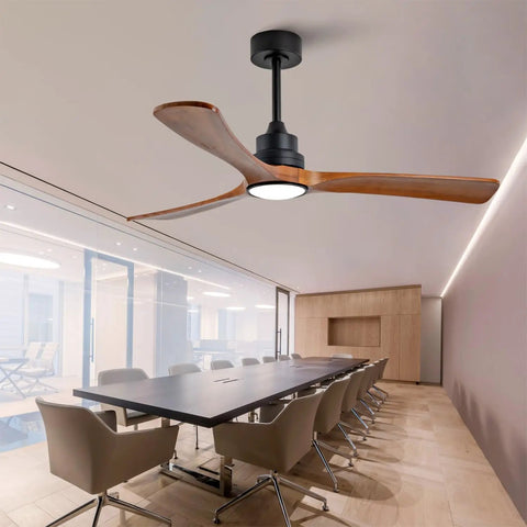52 Inch Wood Ceiling Fan With 3 Solid Wood Blades Reversible DC Motor For Living Room, installed in a modern conference room.