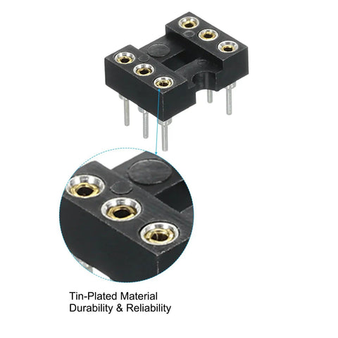 2.54mm Pitch DIP IC Socket Dual Row 6 Pin Round Pins Connector thermoplastic with tin-plated pins