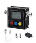 Digital VHF/UHF Antenna Power And SWR Meter With Quick VSWR Readout 125 To 525MHz displayed with adapters and USB cable.
