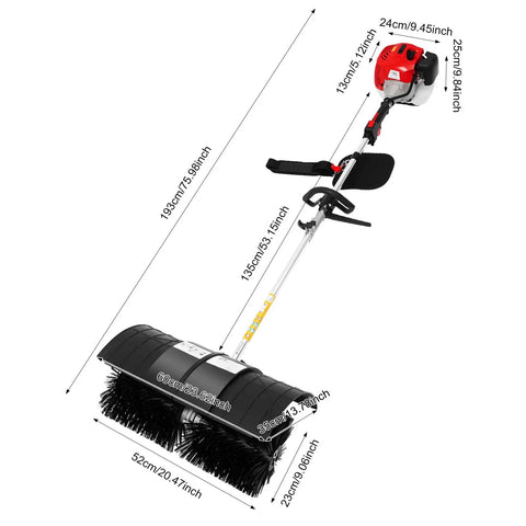 Heavy Duty 52Cc Gas Walk Behind Lawn Sweeper With Handheld Broom Attachment For Farms, Streets, And Gardens. Powerful Two-Stage Debris Cleaner For Leaves, Grass Clippings, And Yard Waste. Durable Construction.