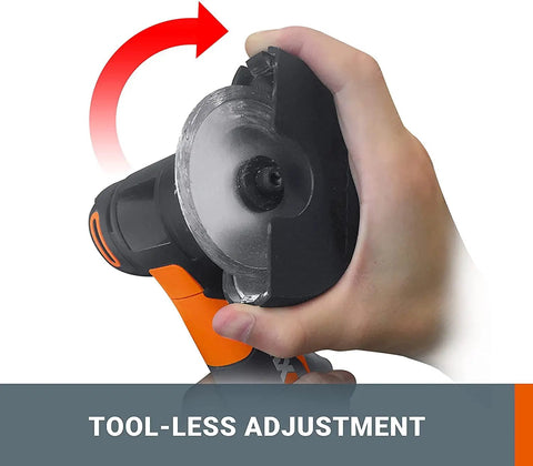 20V Cordless Mini Cutter 3 Inch Compact Angle Grinder Tool with 2 Cutting Discs 2.0Ah Battery, tool-less adjustment in hand