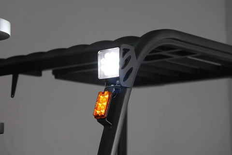 LED lights on a 4 Wheel Electric Forklift Truck With 6600 Lb Capacity, Built Tough For The Daily Grind for visibility.