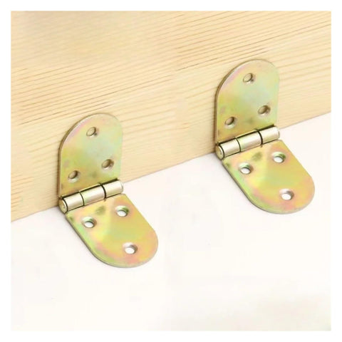 Two pieces of the Embedded Flip Hinge Kit For Cabinets And Drawers, Four Piece No Fuss Kit With 180 Degree Opening assembled on wood.