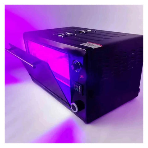 Top Shelf 4000W UV Curing Lamp With Cold Light Source For Lcd Sla Dlp 3D Printer And Resin Models, black unit with transparent door and UV light