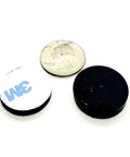One Inch Round Silicone Rubber Bumper Feet Pads Three Sixteenth Inch Thick With Strong Adhesive Backing next to a coin