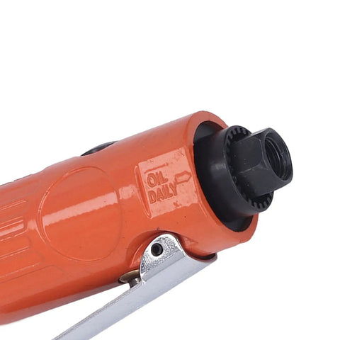 Close-up of Badass Air Die Grinder Kit 22000 RPM Pneumatic Tool showing aluminum body and oil daily maintenance slot.