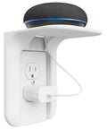 Outlet Shelf Wall Organizer For Bathrooms And Smart Homes, Space Saving Wall Mount With Cord Management, White, holding device