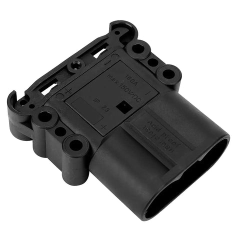Heavy Duty 160A Wire Connectors Plugs Rated At 150V For Electric Forklifts And Stackers High Current Capacity Male Electrical End Pins. Black connector with male pins.