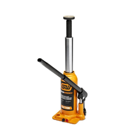 Front view of Beefy 6 Ton Hydraulic Bottle Jack With Locking Knurled Handle And Big Grip Saddle For Maximum Stability Built In Handle Slots