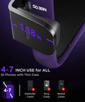 Wireless Car Charger Mount With Auto Clamping And 15W Fast Charge, 7 Color RGB Backlit, shows compatibility with thin phones 4-7 inches